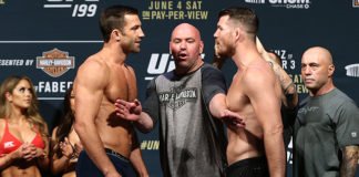 Luke Rockhold with Michael Bisping and Dana White