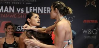Pearl Gonzalez and Barbara Acioly get heated at the Invicta FC 29 weigh-ins