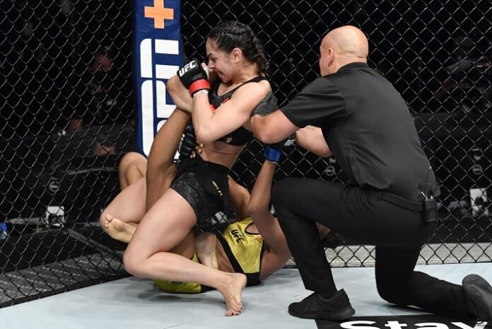 Ariane Lipski secures a kneebar on Luana Carolina at UFC Fight Island 2