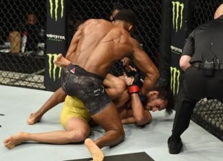 Lerone Murphy of England punches Ricardo Ramos, UFC Fight Island 1