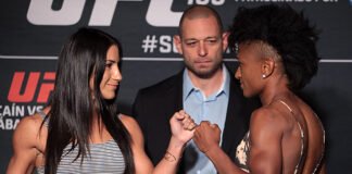Tecia Torres and Angela Hill ahead of UFC 188. The pair are set for a rematch at UFC 256