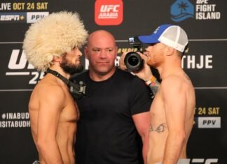 UFC 254: Can Justin Gaethje End the Reign of Khabib Nurmagomedov? Khabib Nurmagomedov and Justin Gaethje face off following the UFC 254 weigh-in