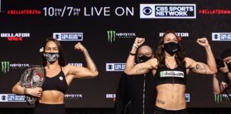 Ilima-Lei Macfarlane and Juliana Velasquez Bellator 254 weigh-in