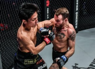Jarred Brooks (right) and Hiroba Minowa, Only the Brave ONE Championship