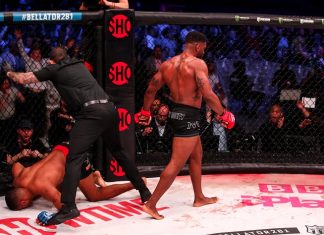 Paul Daley (right) walks off after knocking out Wendell Giacomo at Bellator 281