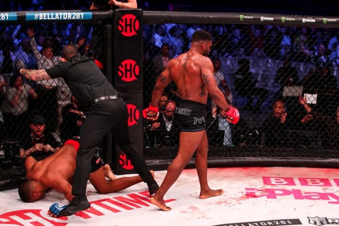 Paul Daley (right) walks off after knocking out Wendell Giacomo at Bellator 281