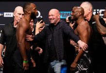 Leon Edwards and Kamaru Usman, UFC 286 ceremonial weigh-in