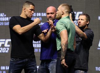 Nate Diaz and Conor McGregor face off ahead of UFC 202