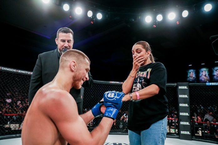 Luke Trainer proposes in the cage at Bellator 293