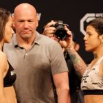 Bruna Brasil and Denise Gomes, UFC Kansas City ceremonial weigh-in