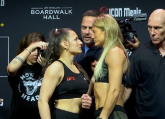 Erin Blanchfield and Manon Fiorot, UFC Atlantic City ceremonial