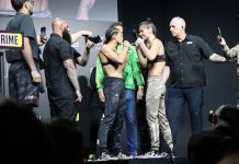 Dione Barbosa and Ernesta Kareckaite, UFC 301 ceremonial weigh-in