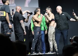 Dione Barbosa and Ernesta Kareckaite, UFC 301 ceremonial weigh-in