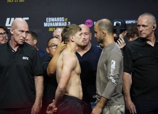 Arnold Allen and Giga Chikadze, UFC 304 ceremonial weigh-in