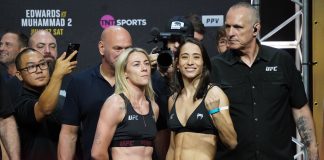 Molly McCann and Bruna Brasil, UFC 304 ceremonial weigh-in