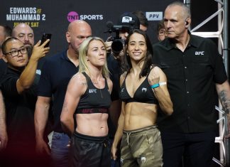 Molly McCann and Bruna Brasil, UFC 304 ceremonial weigh-in