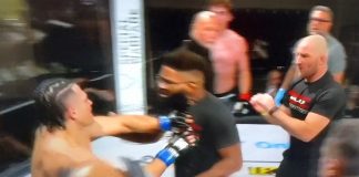 Sean Strickland and Chris Curtis enter the cage at Tuff-N-Uff 145