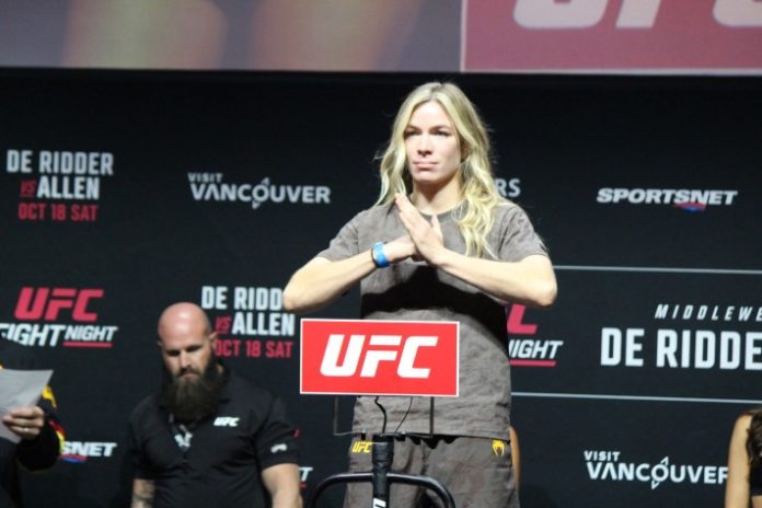 06 Melissa Croden Melissa Croden, UFC Vancouver ceremonial weigh-in Credit: Jay Anderson/Cageside Press