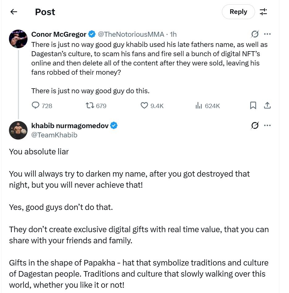 McGregor Goes After Khabib for Hawking Papakha NFTs