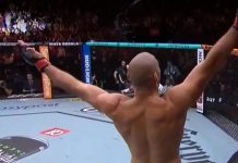 UFC Houston octagon showing Maya Gebala's name