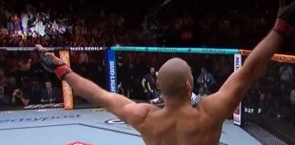 UFC Houston octagon showing Maya Gebala's name