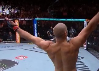 UFC Houston octagon showing Maya Gebala's name