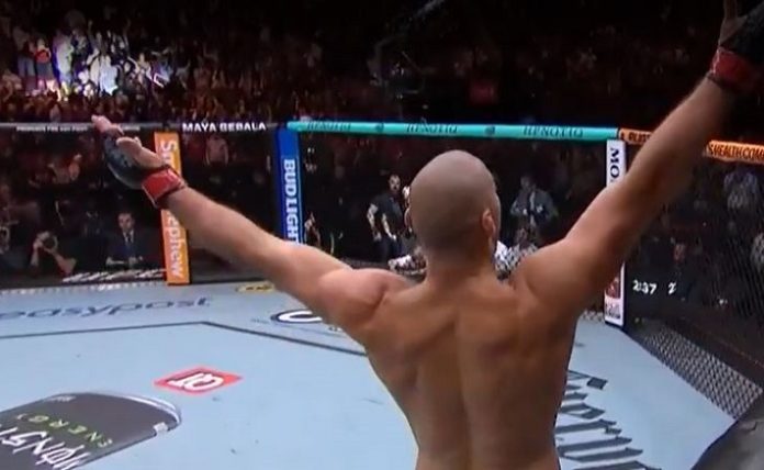 UFC Houston octagon showing Maya Gebala's name