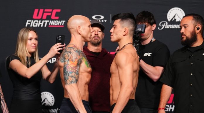 Kevin Vallejos Dominates Emmett, Scores Violent First-Round Finish Josh Emmett and Kevin Vallejos, UFC Vegas 114