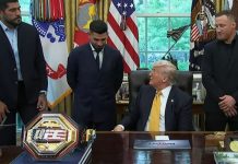 Alex Pereira, Ilia Topuria, Donald Trump and Justin Gaethje, White House
