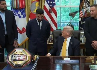 Alex Pereira, Ilia Topuria, Donald Trump and Justin Gaethje, White House