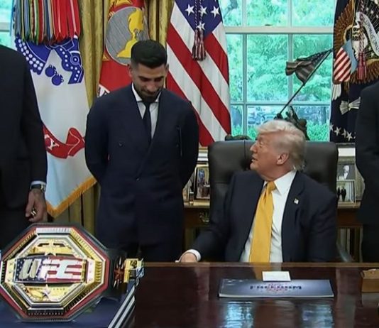 Alex Pereira, Ilia Topuria, Donald Trump and Justin Gaethje, White House