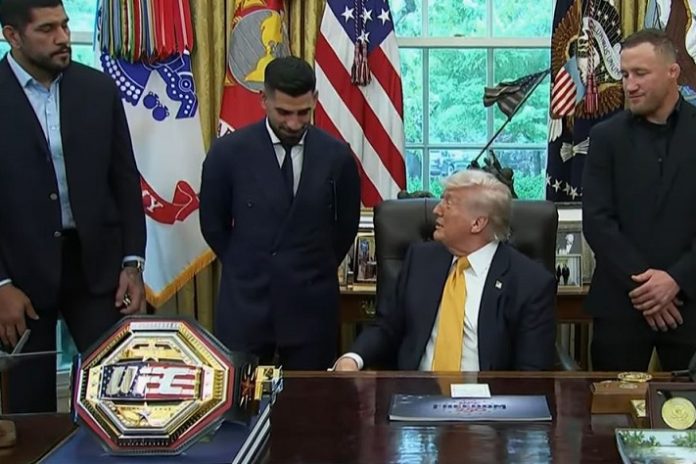 Alex Pereira, Ilia Topuria, Donald Trump and Justin Gaethje, White House