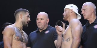 Ilia Topuria and Justin Gaethje, UFC Freedom 250 ceremonial weigh-in