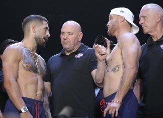 Ilia Topuria and Justin Gaethje, UFC Freedom 250 ceremonial weigh-in