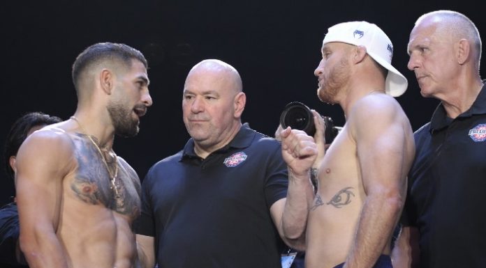 Ilia Topuria and Justin Gaethje, UFC Freedom 250 ceremonial weigh-in
