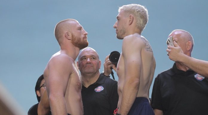 Bo Nickal Knocks Out Daukaus in Statement Win at UFC White House Bo Nickal and Kyle Daukaus, UFC Freedom 250