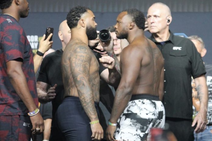 UFC 329 ceremonial weigh-in 26 Gable Steveson and Elisha Ellison, UFC 329