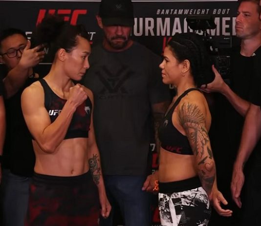 UFC Shanghai: Denise Gomes Plays Spoiler, Stops Yan Xiaonan At Home Yan Xiaonan and Denise Gomes, UFC Shanghai